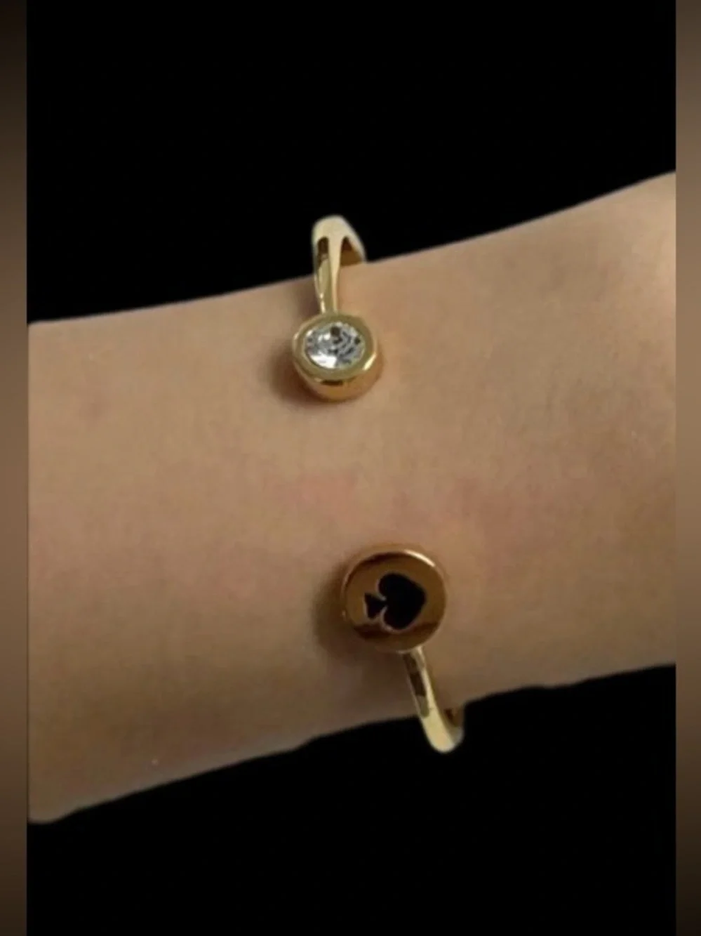 Kate Spade New York Gold Tone enamel, & crystal hinged cuff bracelet